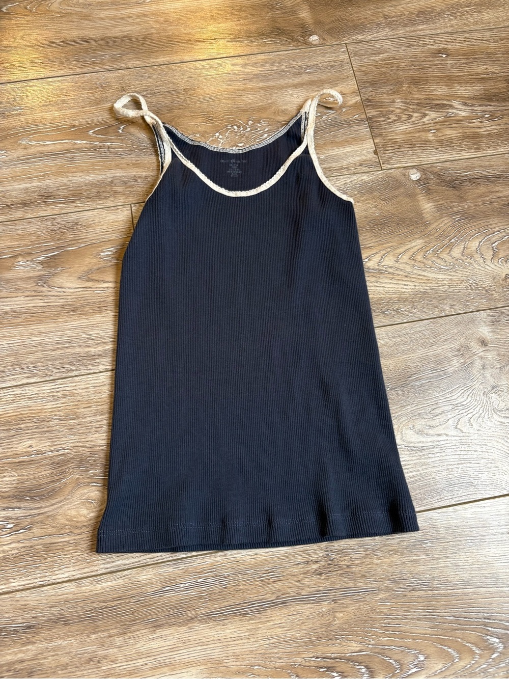 Brandy Melville dark blue Knit Tank with Cream Trim - Women's Casual Top
